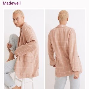 Madewell Breezewoven Larsen Blazer Windowpane Linen Blend Oversized Sandstone S
